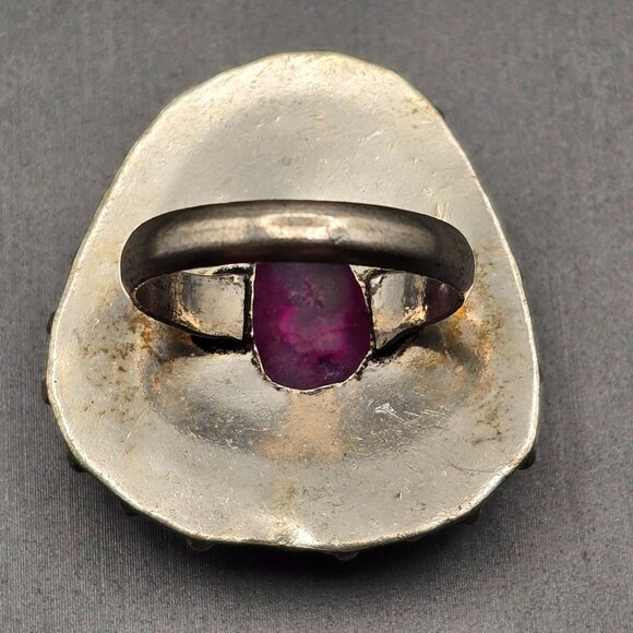 925 Sterling Silver Plated Druzy Quartz Ring Size 7 Bezel Setting Statement - Picture 4 of 12